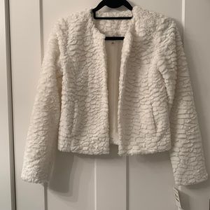 Frenchi White Faux Fur Cropped Jacket